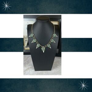 Vtg. Gold-Tone Teal and Green Crystal Rhinestone Statement Necklace 19"